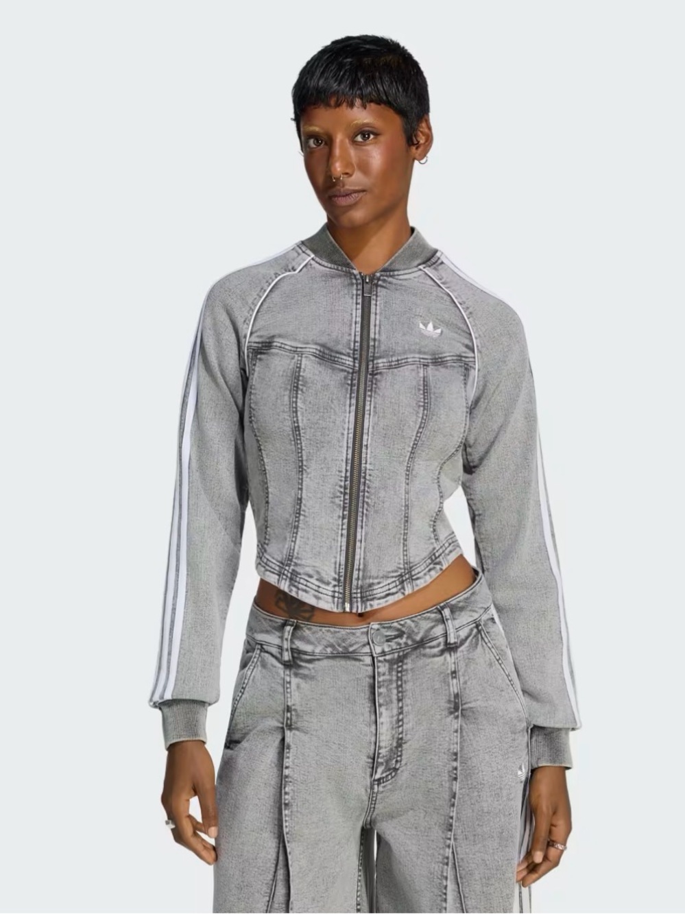 adidas Corset Grey Denim-Style Women’s Zip Track Jacket - Picture 2 of 5